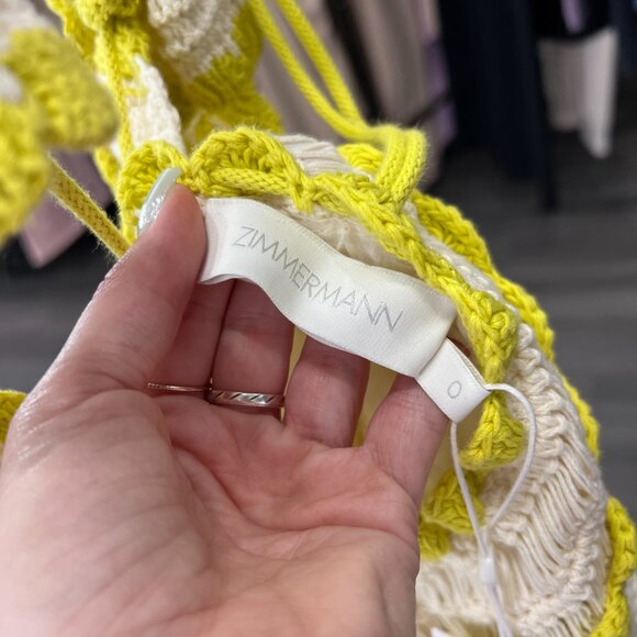 $795 NWT Zimmermann Yellow White Crochet Halcyon Frill Mini Dress sz 4/IT 40 - Picture 12 of 14